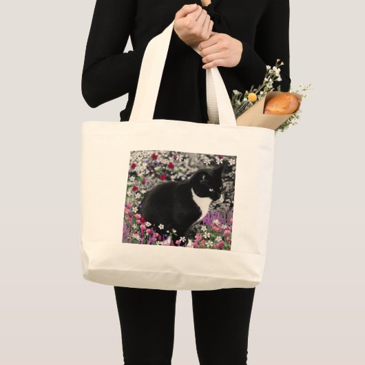 Freckles in Flowers II - Tuxedo Cat Grote Tote Bag (Voorkant (product))