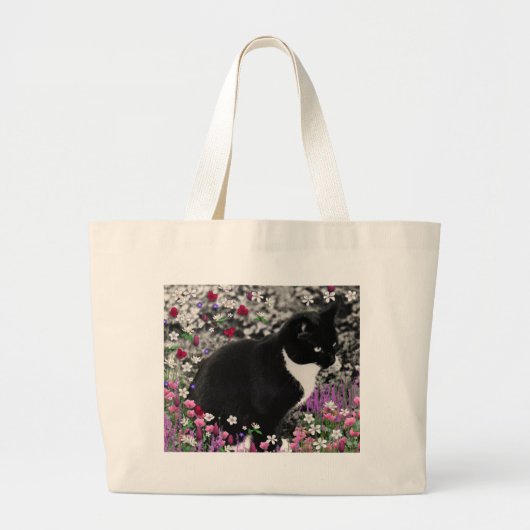 Freckles in Flowers II - Tuxedo Cat Grote Tote Bag (Voorkant)