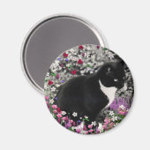 Freckles in Flowers II - Tuxedo Cat Magneet (Voorkant / Achterkant)