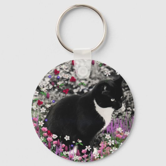 Freckles in Flowers II - Tuxedo Cat Sleutelhanger (Voorkant)
