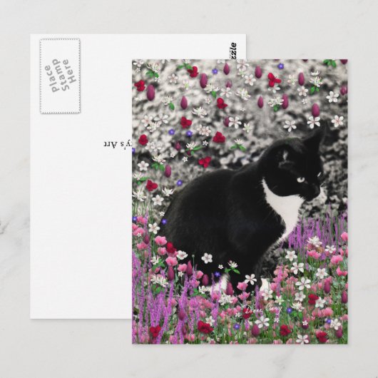 Freckles in Flowers II - Tuxedo Kitty Cat Briefkaart (Voorkant / Achterkant)