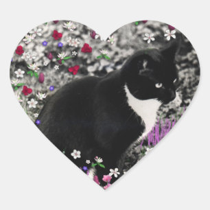 Freckles in Flowers II - Tuxedo Kitty Cat Hart Sticker