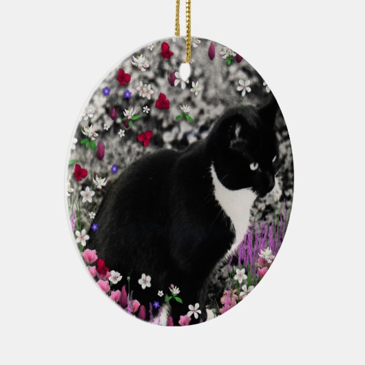 Freckles in Flowers II - Tuxedo Kitty Cat Keramisch Ornament (Rechts)