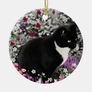 Freckles in Flowers II - Tuxedo Kitty Cat Keramisch Ornament
