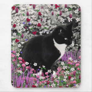 Freckles in Flowers II - Tuxedo Kitty Cat Muismat