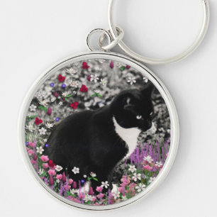 Freckles in Flowers II - Tuxedo Kitty Cat Sleutelhanger