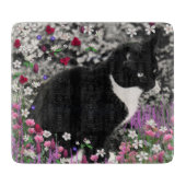 Freckles in Flowers II, Tuxedo Kitty Cat Snijplank (Voorkant)