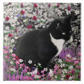 Freckles in Flowers II - Tuxedo Kitty Cat Tegeltje (Voorkant)