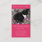 Freckles in Flowers II - Tuxedo Kitty Cat Visitekaartje (Achterkant)