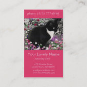 Freckles in Flowers II - Tuxedo Kitty Cat Visitekaartje (Achterkant)