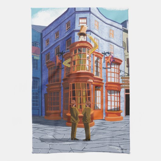 Fred en George bij Weasley's Wizard Wheezes Theedoek (Verticaal)