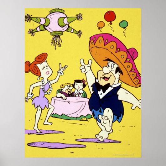 Fred Flintstone Wilma Barney en Betty Fiesta Poster (Voorkant)