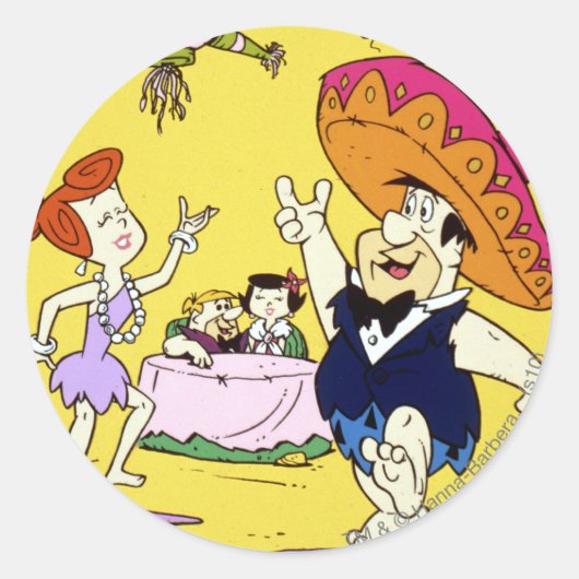 Fred Flintstone Wilma Barney en Betty Fiesta Ronde Sticker (Voorkant)