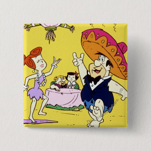Fred Flintstone Wilma Barney en Betty Fiesta Vierkante Button 5,1 Cm (Voorkant)