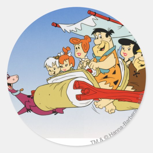 Fred Flintstone Wilma Barney en Betty PEBBLES™ Ronde Sticker (Voorkant)