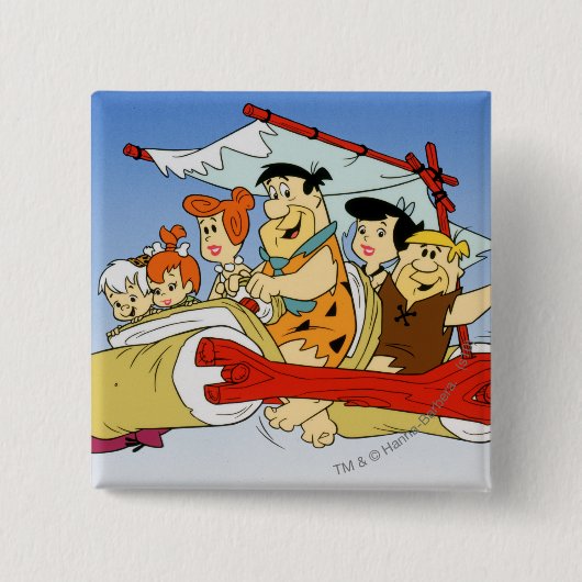 Fred Flintstone Wilma Barney en Betty PEBBLES™ Vierkante Button 5,1 Cm (Voorkant)