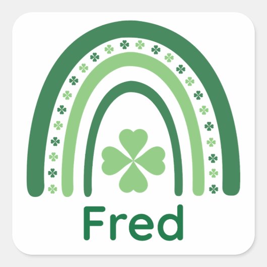 Fred Name Clover Boho Rainbow Vierkante Sticker (Voorkant)