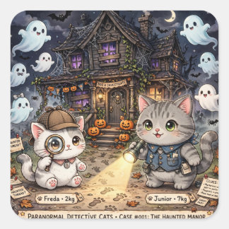 Freda en Junior Detective Cats Halloween Mysterie  Vierkante Sticker