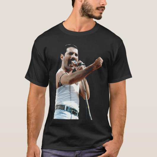 Freddie Mercury Of Rock Group Queen At Live Aid 19 T-shirt (Voorkant)