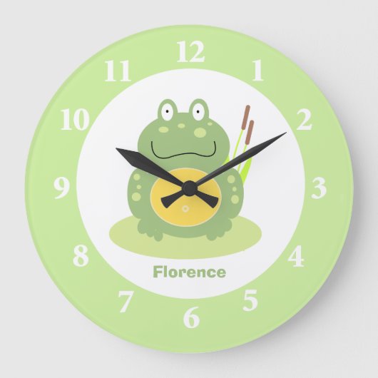 Freddy the Frog Green Nursery Wall Clock Grote Klok (Voorkant)