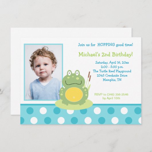 Freddy the Frog Photo Birthday Invitation Kaart (Voorkant / Achterkant)