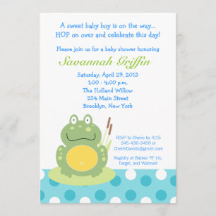 Freddy the Pond Frog Baby shower 5x7 Uitnodiging