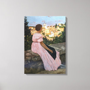 Frederic Bazille - de roze dress Canvas Afdruk