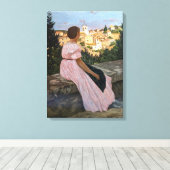 Frederic Bazille - de roze dress Canvas Afdruk (Insitu (Houten vloer))