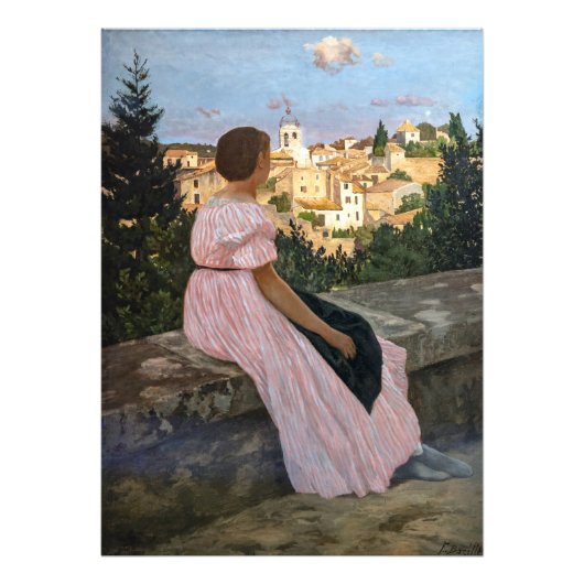 Frederic Bazille - de roze dress Foto Afdruk (Voorkant)