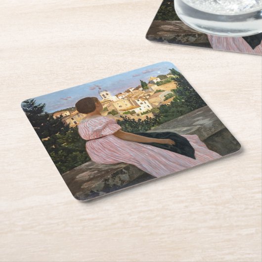 Frederic Bazille - de roze dress Kartonnen Onderzetters (Schuin)