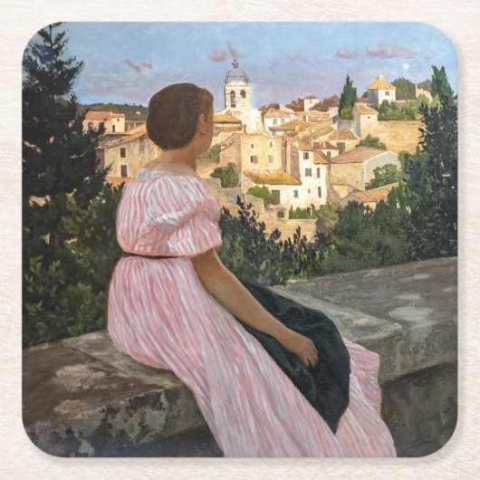 Frederic Bazille - de roze dress Kartonnen Onderzetters (Voorkant)