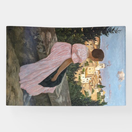 Frederic Bazille - de roze dress Spandoek (Horizontaal)