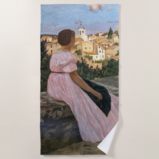 Frederic Bazille - de roze dress Strandlaken (Voorkant)