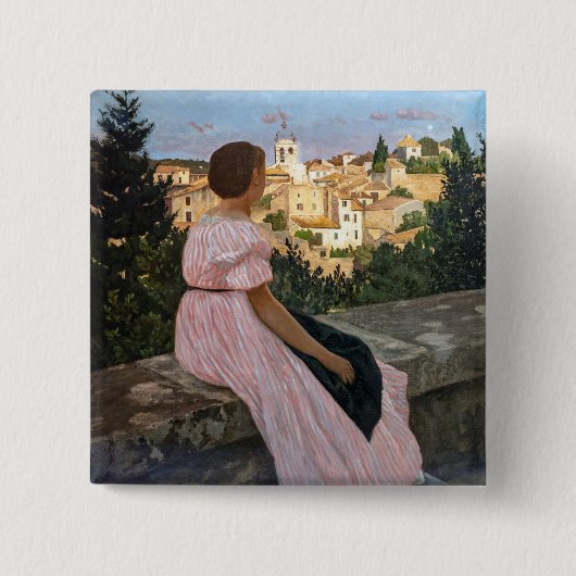 Frederic Bazille - de roze dress Vierkante Button 5,1 Cm (Voorkant)