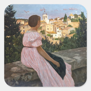 Frederic Bazille - De Roze Jurk Vierkante Sticker