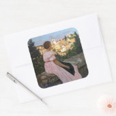 Frederic Bazille - De Roze Jurk Vierkante Sticker (Envelop)