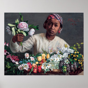 Frederic Bazille - Jong meisje met pioenrozen Poster
