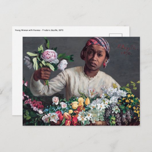 Frederic Bazille - Jonge vrouw met pioenrozen Briefkaart (Voorkant / Achterkant)