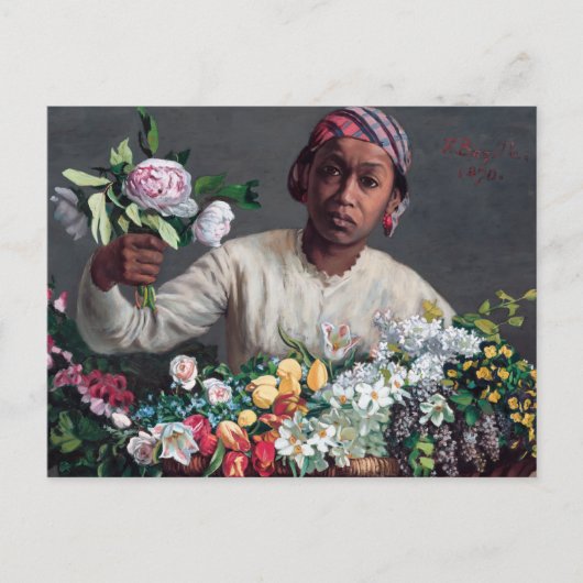 Frederic Bazille - Jonge vrouw met pioenrozen Briefkaart (Voorkant)