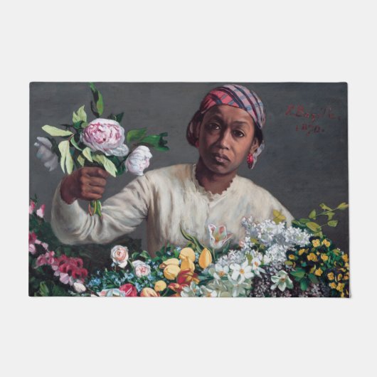 Frederic Bazille - Jonge vrouw met pioenrozen Deurmat (Voorkant)