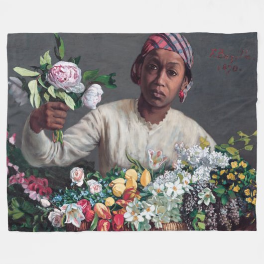 Frederic Bazille - Jonge vrouw met Pioenrozen Fleece Deken (Voorkant (Horizontaal))