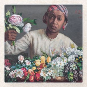 Frederic Bazille - Jonge vrouw met Pioenrozen Glazen Onderzetter