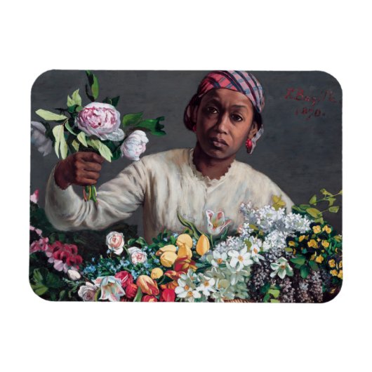 Frederic Bazille - Jonge vrouw met Pioenrozen Magneet (Horizontaal)