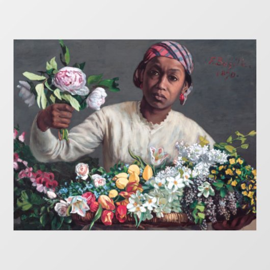 Frederic Bazille - Jonge vrouw met pioenrozen Raamsticker (Vel)