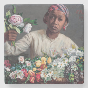 Frederic Bazille - Jonge vrouw met Pioenrozen Stenen Onderzetter
