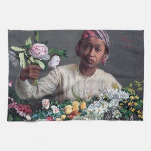 Frederic Bazille - Jonge vrouw met Pioenrozen Theedoek