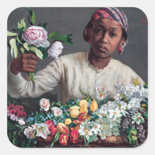 Frederic Bazille - Jonge vrouw met Pioenrozen Vierkante Sticker