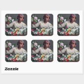 Frederic Bazille - Jonge vrouw met pioenrozen Vierkante Sticker (Vel)