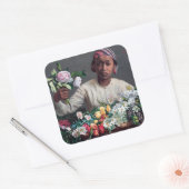 Frederic Bazille - Jonge vrouw met pioenrozen Vierkante Sticker (Envelop)