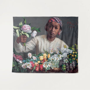 Frederic Bazille - Jonge vrouw met pioenrozen Wandkleed